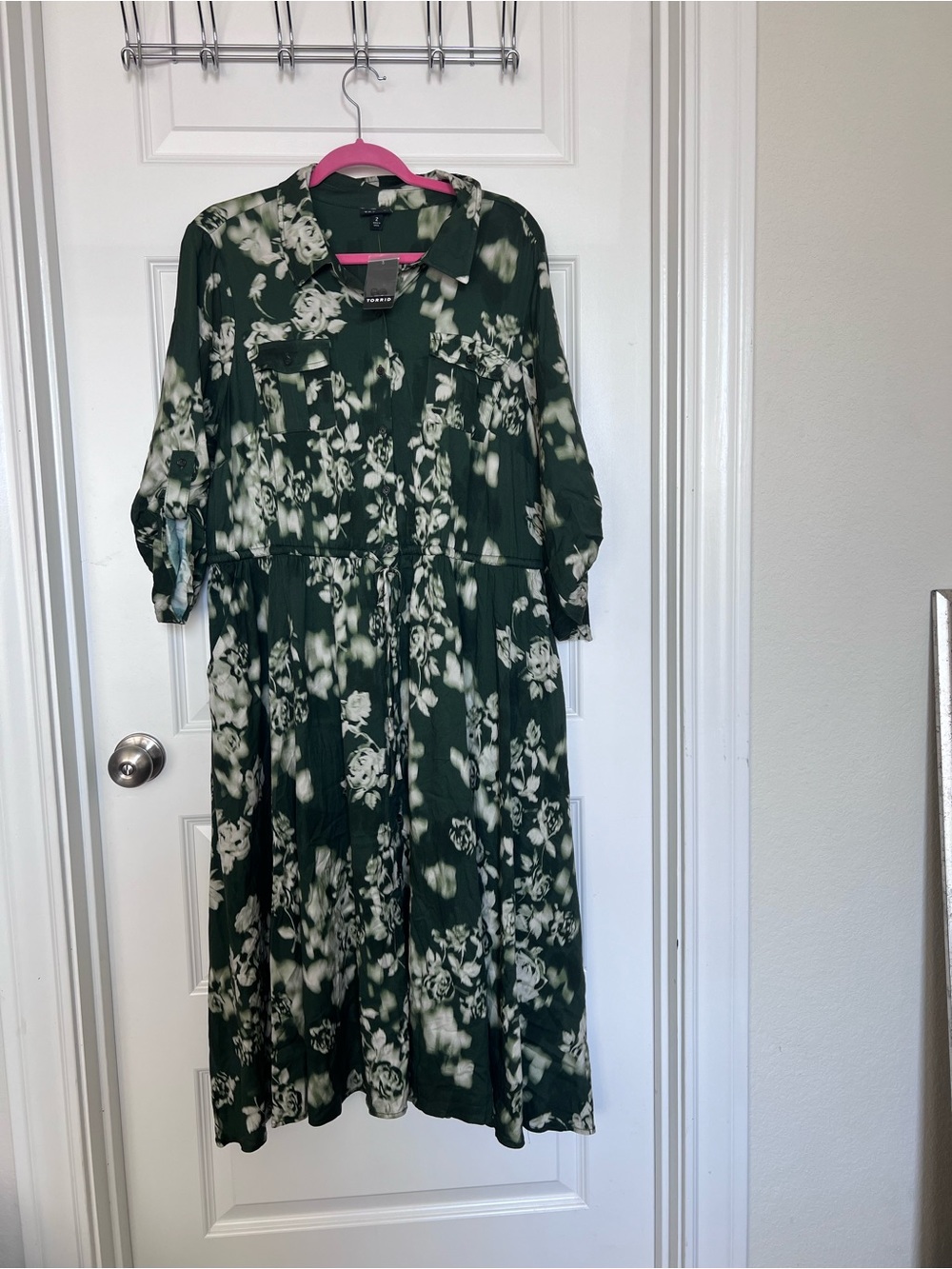 torrid Olive Green Floral Midi Dress with Cream Blooms